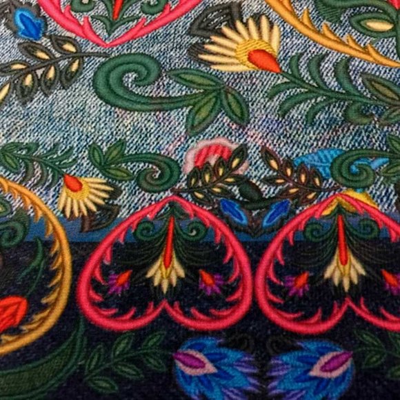 Floral Hippie Shawl. Printed Denim Swedish Folk Chiffon Scarf - Picture 8 of 12